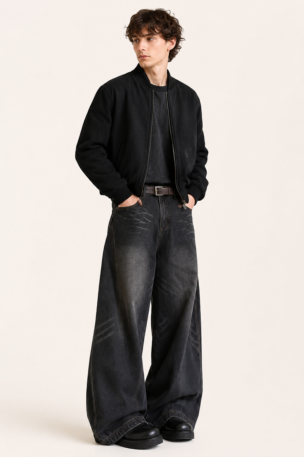 Jean baggy pour homme à jambes très larges, effet délavé et usé - Anselm