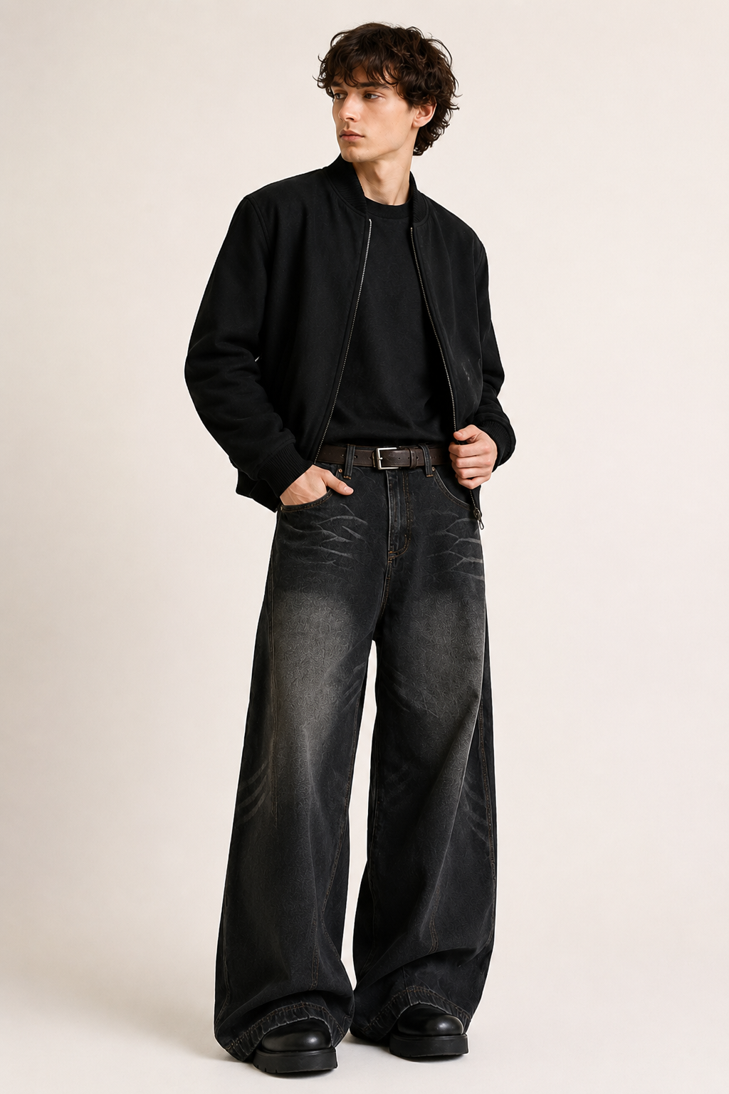 Jean baggy pour homme à jambes très larges, effet délavé et usé - Anselm