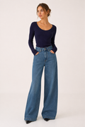 Jean baggy pour femme, taille haute, jambes larges et coupe droite - Freja