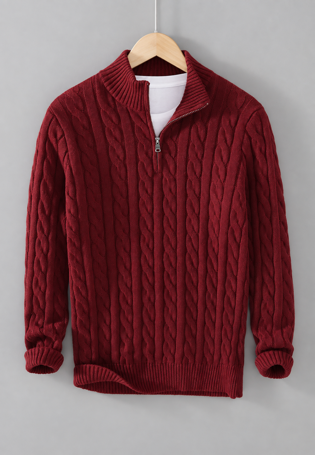 Pull maille torsadée homme demi-fermeture éclair texture - Anselme