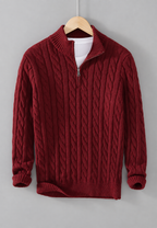 Jersey hombre punto trenzado media cremallera cuello textura versátil otoño - Anselme