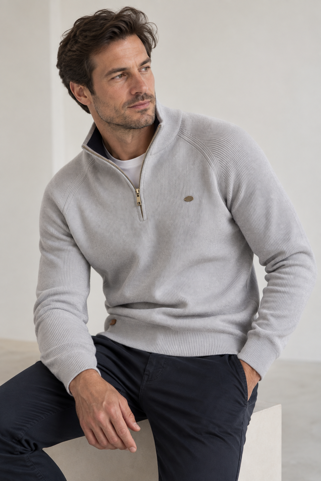 Pull homme demi-zip col montant manches raglan confort - Leif