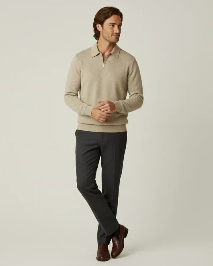 Pull homme col polo fermeture éclair maille demi-zip - Gauthier