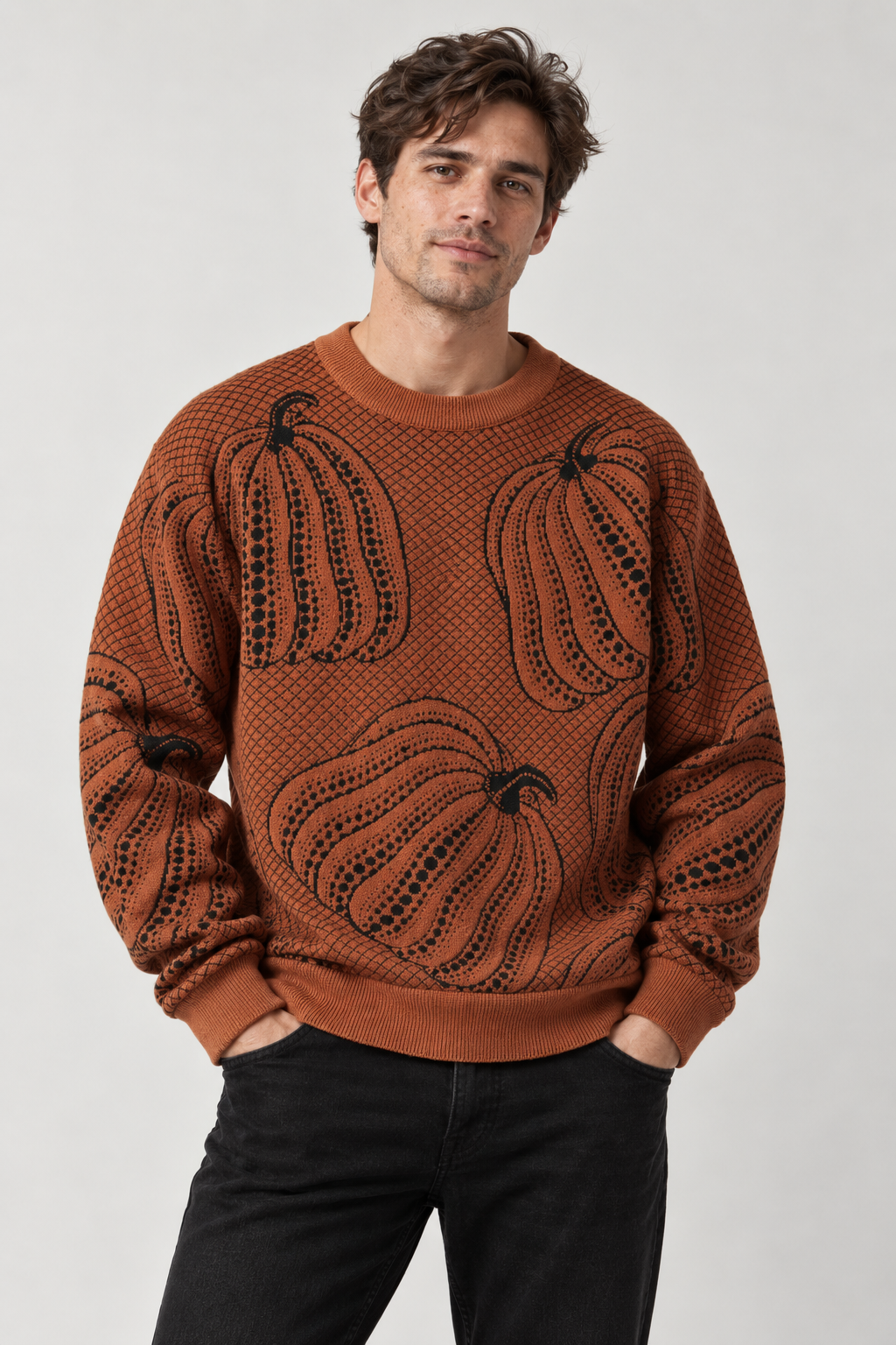 Pull maille homme motif citrouilles Halloween automne - Gino