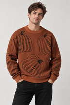 Pull maille homme motif citrouilles Halloween automne - Gino