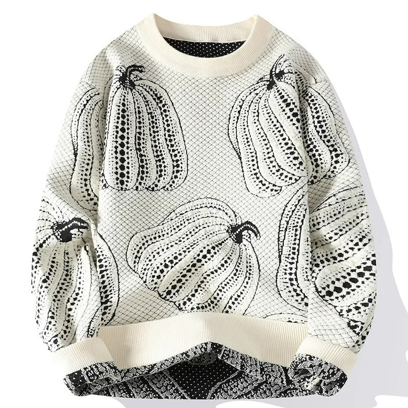 Pull maille homme motif citrouilles Halloween automne - Gino