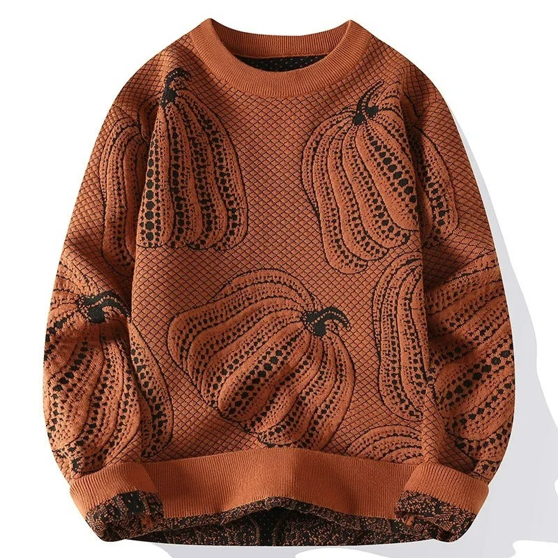Pull maille homme motif citrouilles Halloween automne - Gino