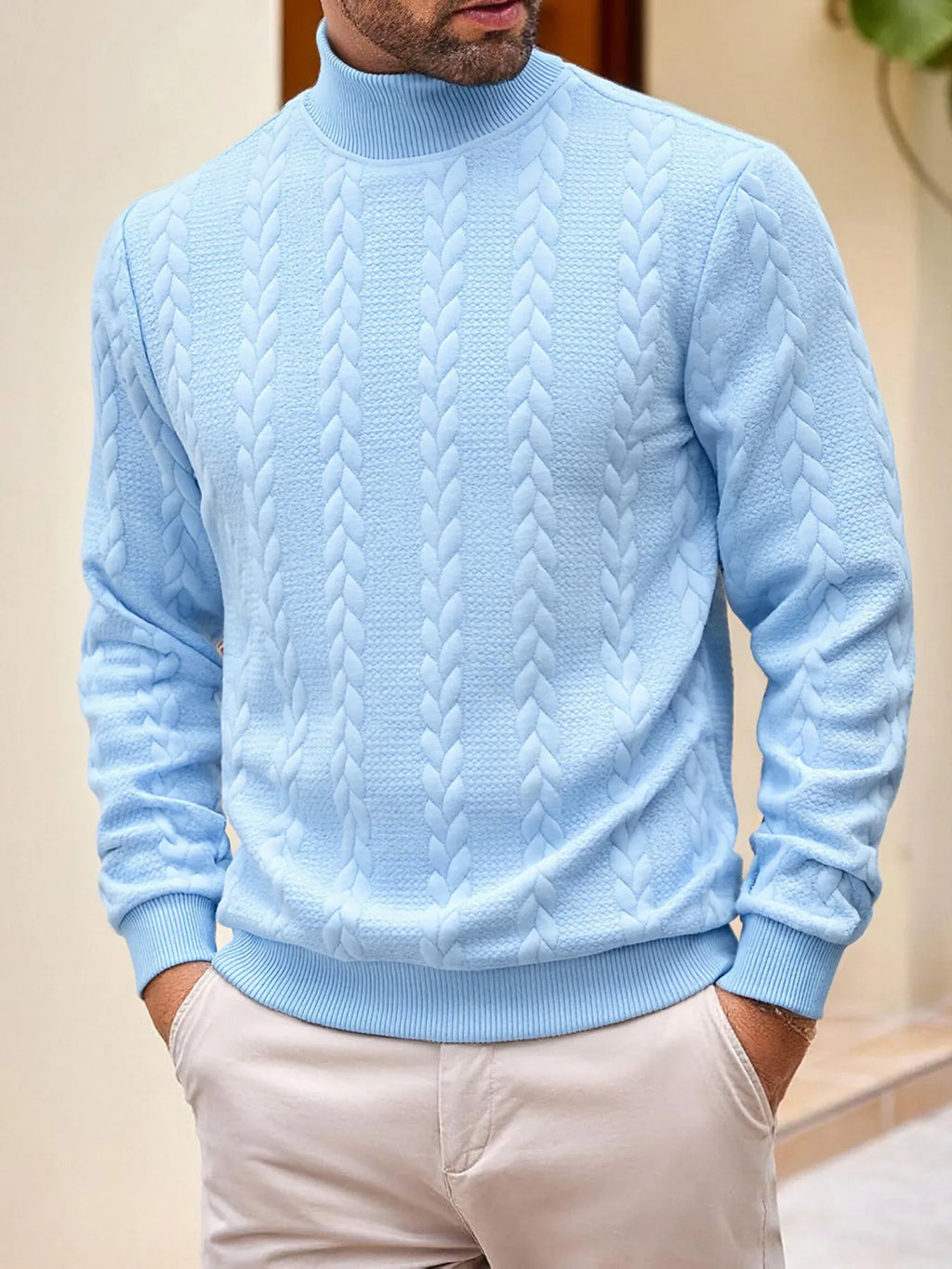 Pull maille homme col roulé manches longues chaud hiver - Leif