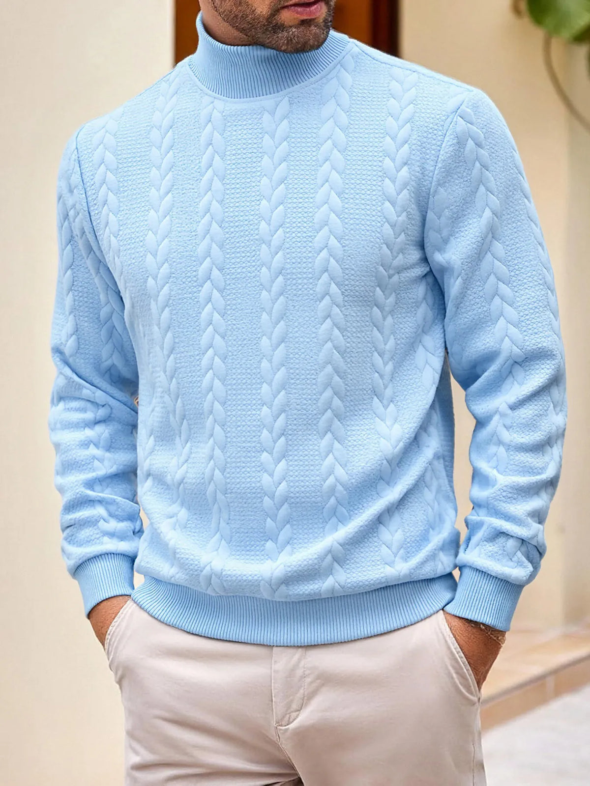 Pull maille homme col roulé manches longues chaud hiver - Leif