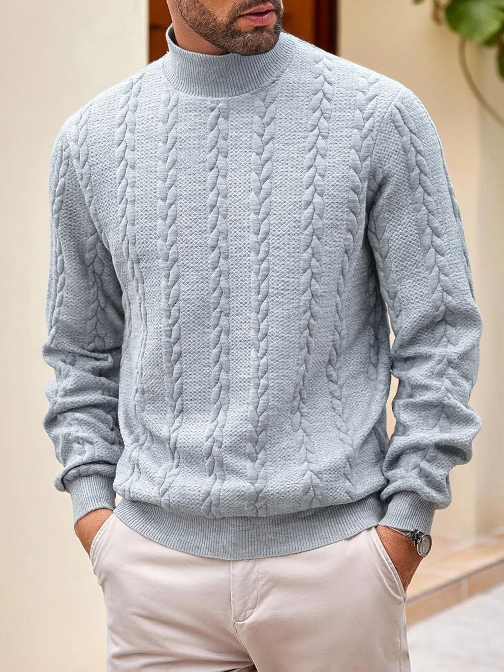 Pull maille homme col roulé manches longues chaud hiver - Leif
