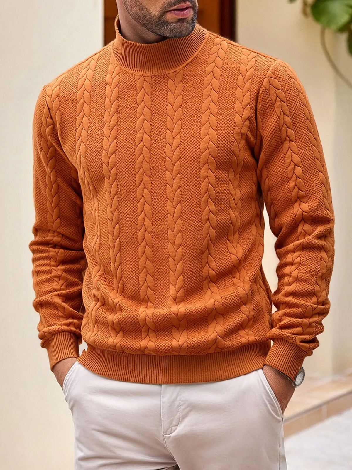 Pull maille homme col roulé manches longues chaud hiver - Leif