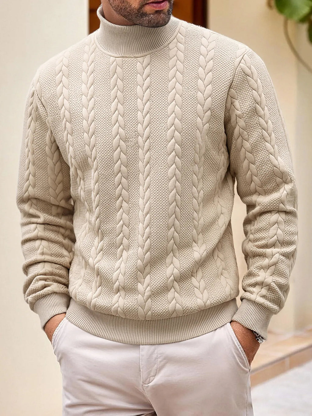 Pull maille homme col roulé manches longues chaud hiver - Leif