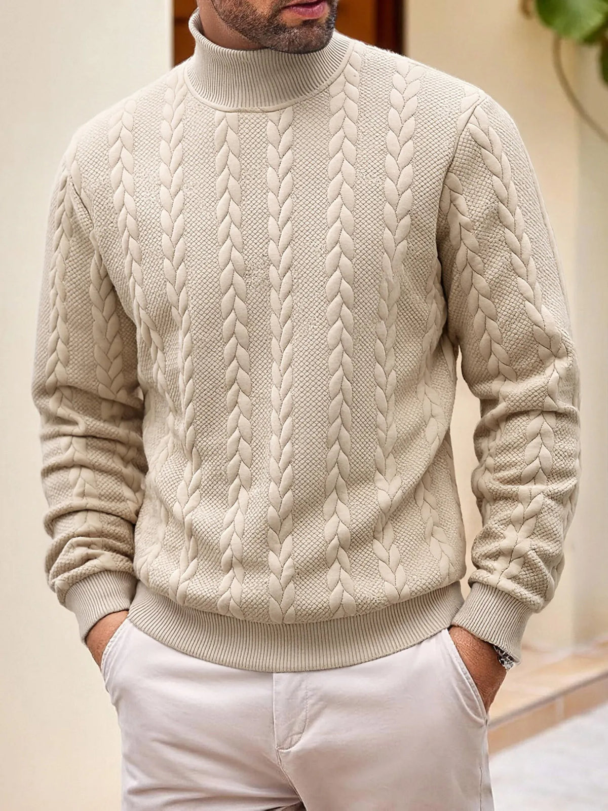 Pull maille homme col roulé manches longues chaud hiver - Leif