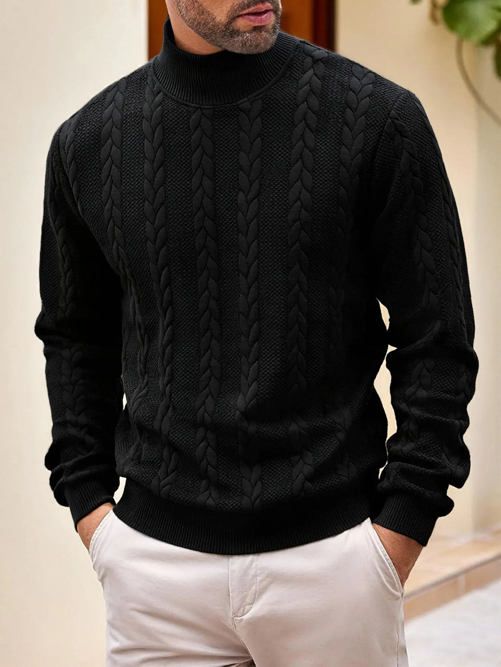 Pull maille homme col roulé manches longues chaud hiver - Leif