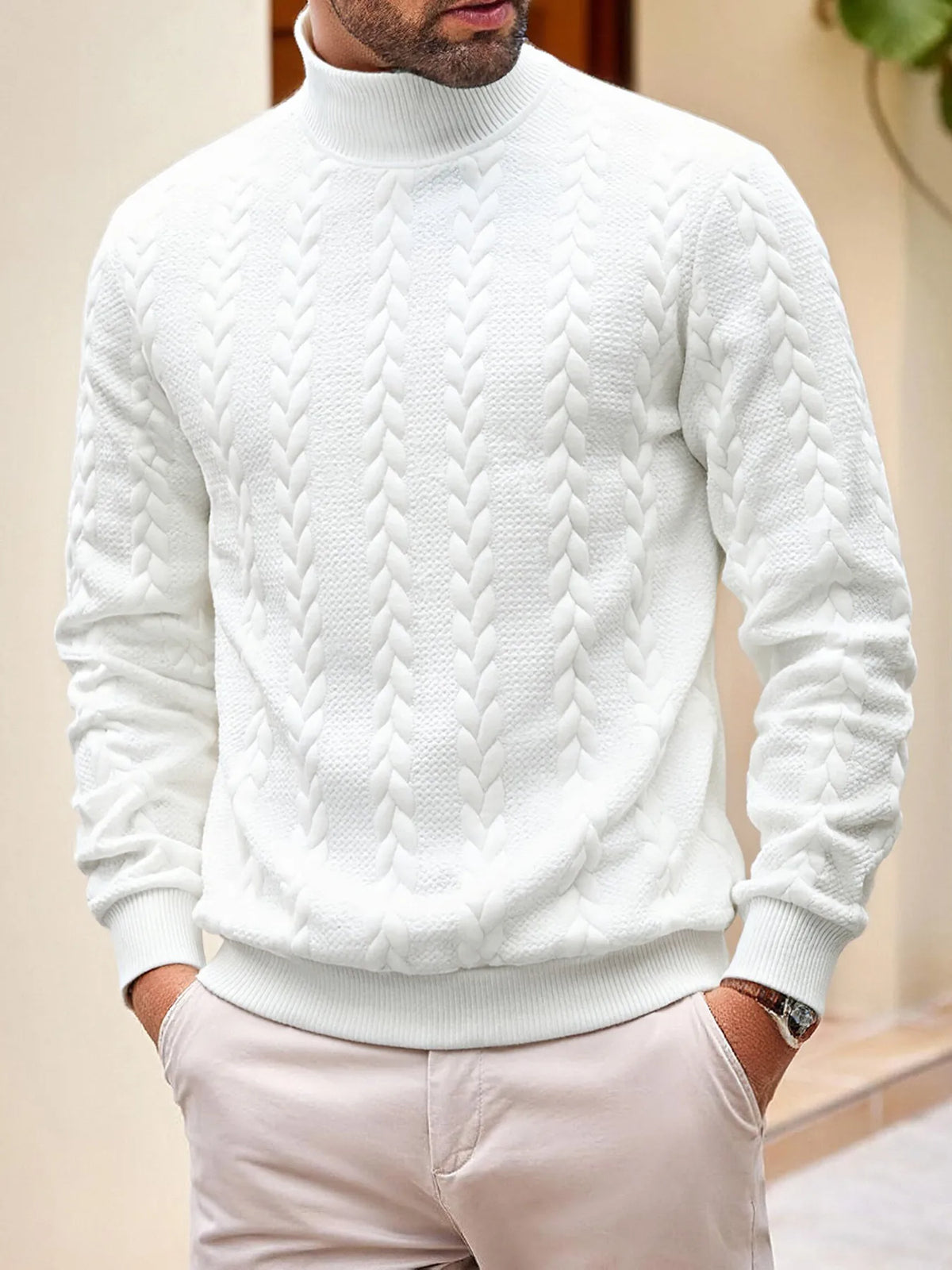 Pull maille homme col roulé manches longues chaud hiver - Leif