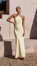 Vestido largo fiesta mujer halter escote minimalista espalda tirantes cruzados anudados - Marce