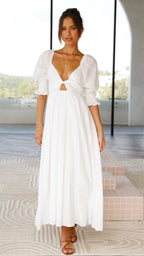Robe midi blanche à épaules dénudées pour femme - Renata