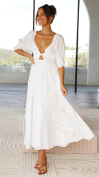 Robe midi blanche à épaules dénudées pour femme - Renata