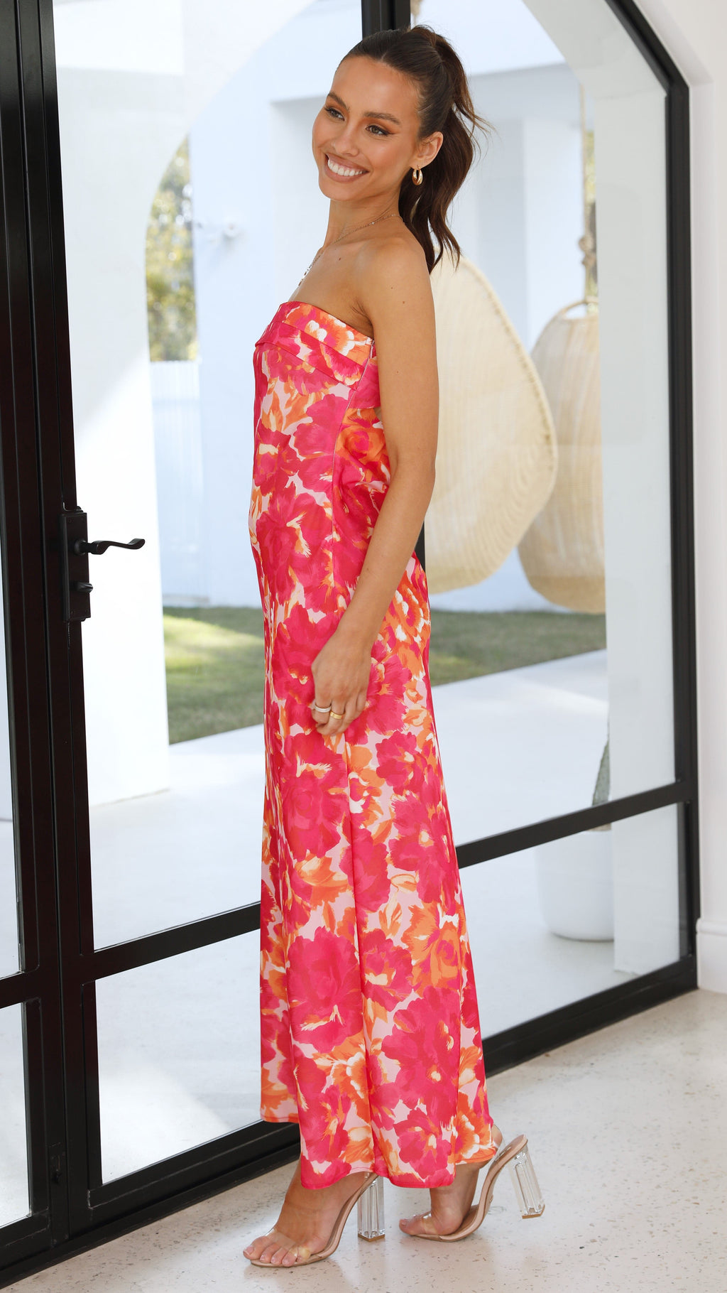 Vestido largo floral mujer sin tirantes espalda abierta elástica detalle caída - Kaia