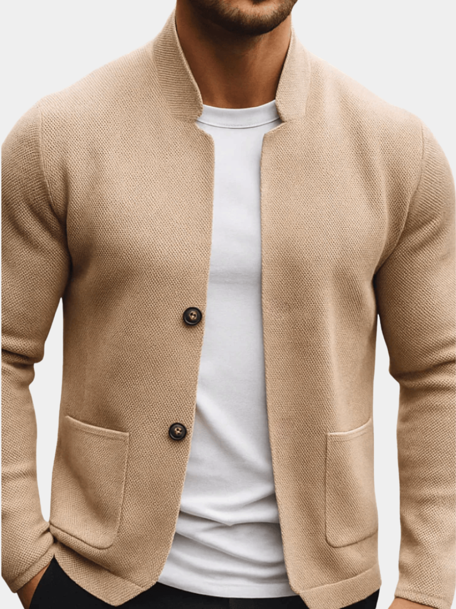 Cardigan homme col Perkins boutons poches plaquées maille - Alaric