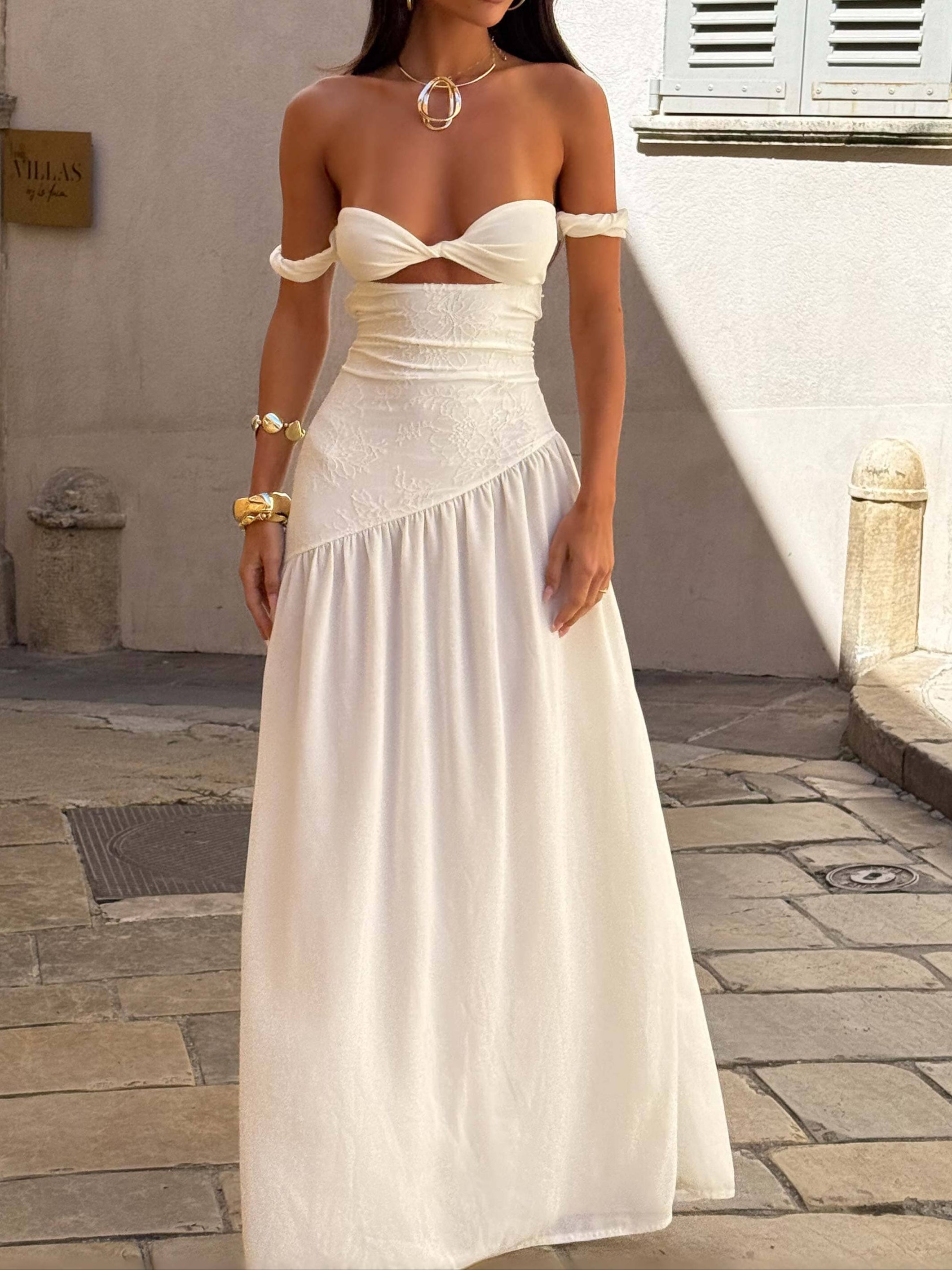 Robe longue fente devant manches tombantes - Helga