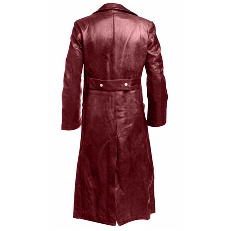 Veste De Motard Longue Pour Homme En Matière Synthétique Avec Fermeture À Boutons - Varekh