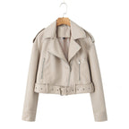 Veste Courte de Motard pour Femme en Synthèse Flexible con Ceinture Diagonale et Fermeture Croisée - Zaireth