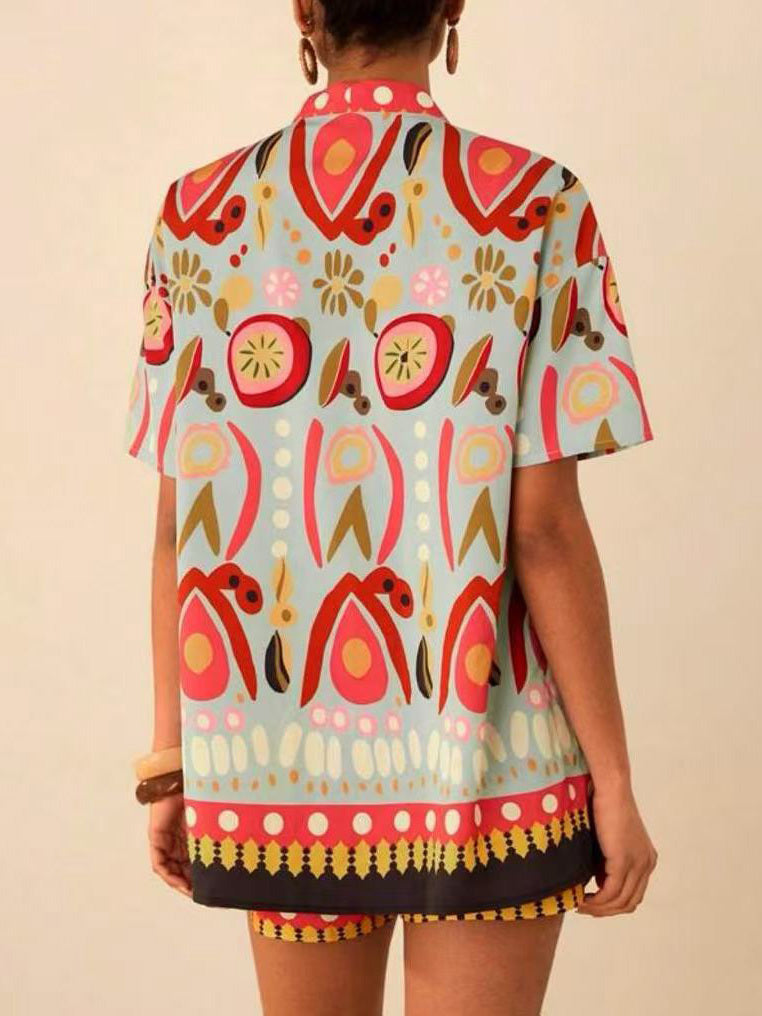 Tenue deux pièces kimono et short à motifs printaniers - Arlena
