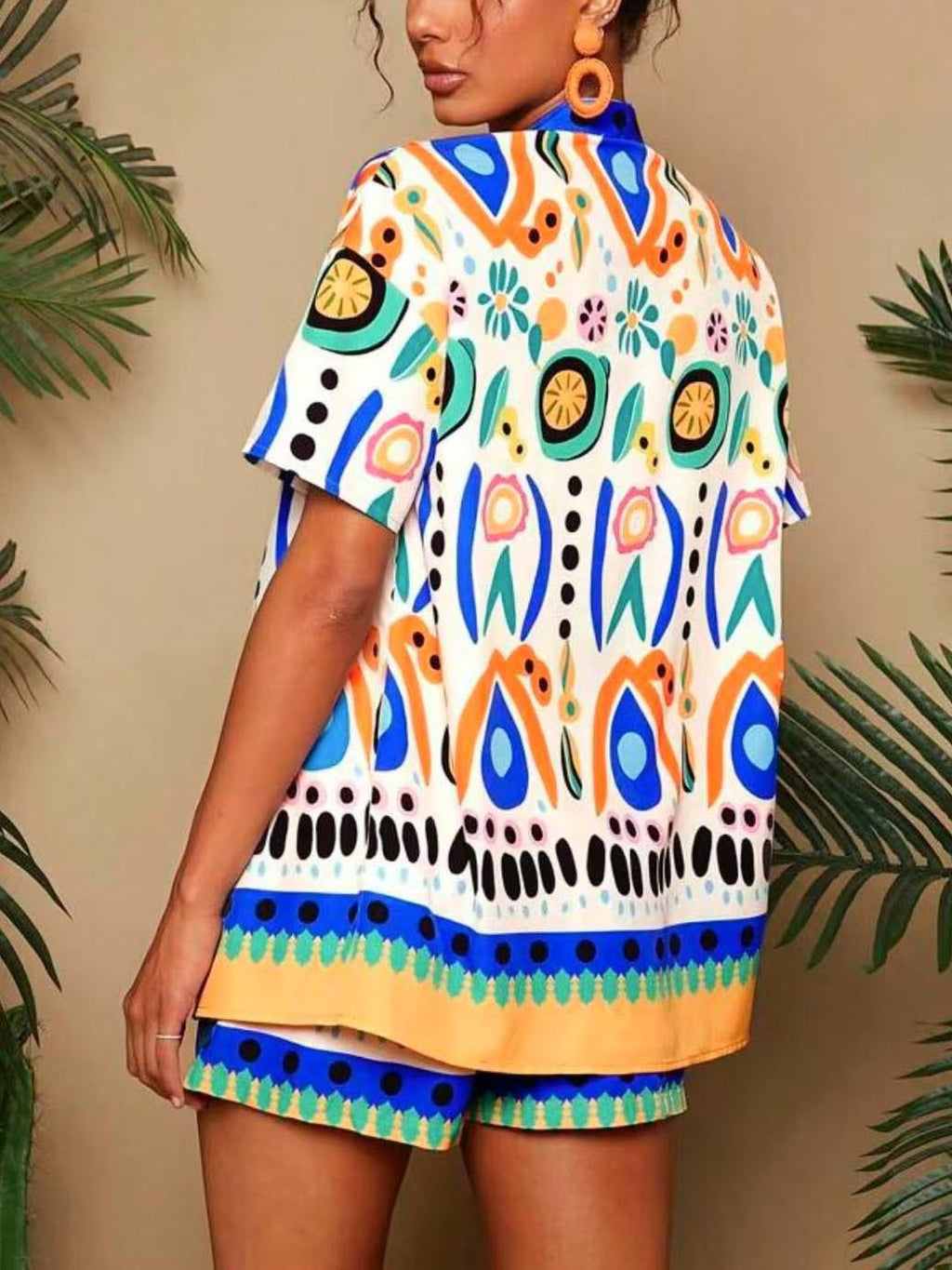 Tenue deux pièces kimono et short à motifs printaniers - Arlena