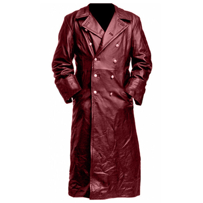 Veste De Motard Longue Pour Homme En Matière Synthétique Avec Fermeture À Boutons - Varekh