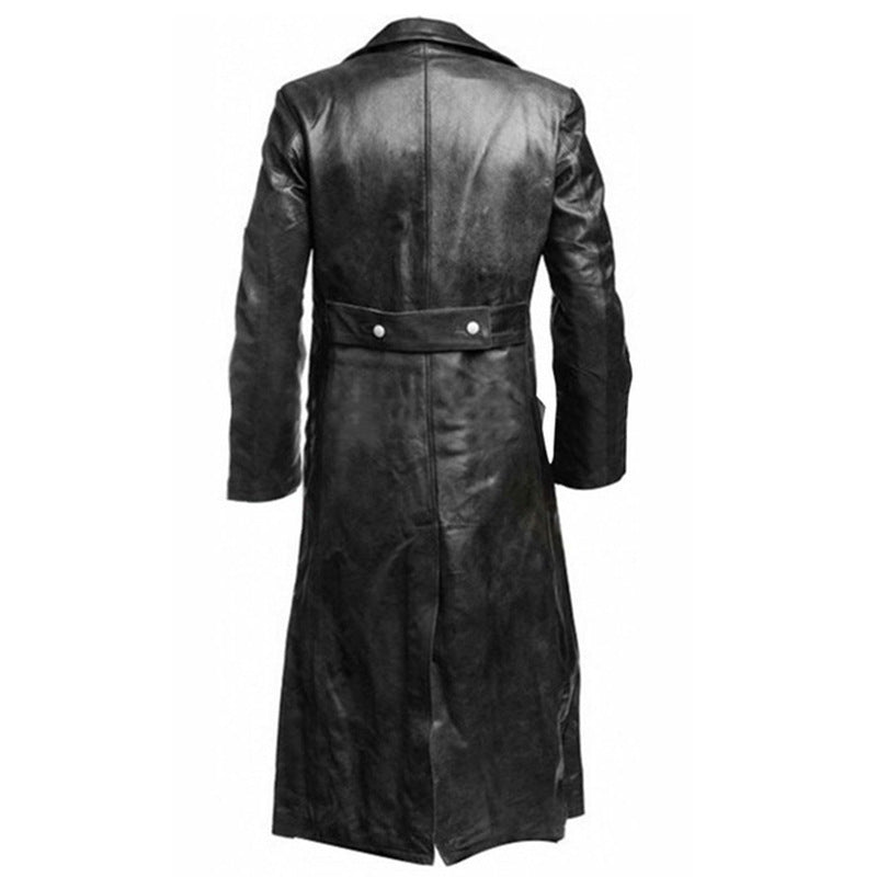 Veste De Motard Longue Pour Homme En Matière Synthétique Avec Fermeture À Boutons - Varekh