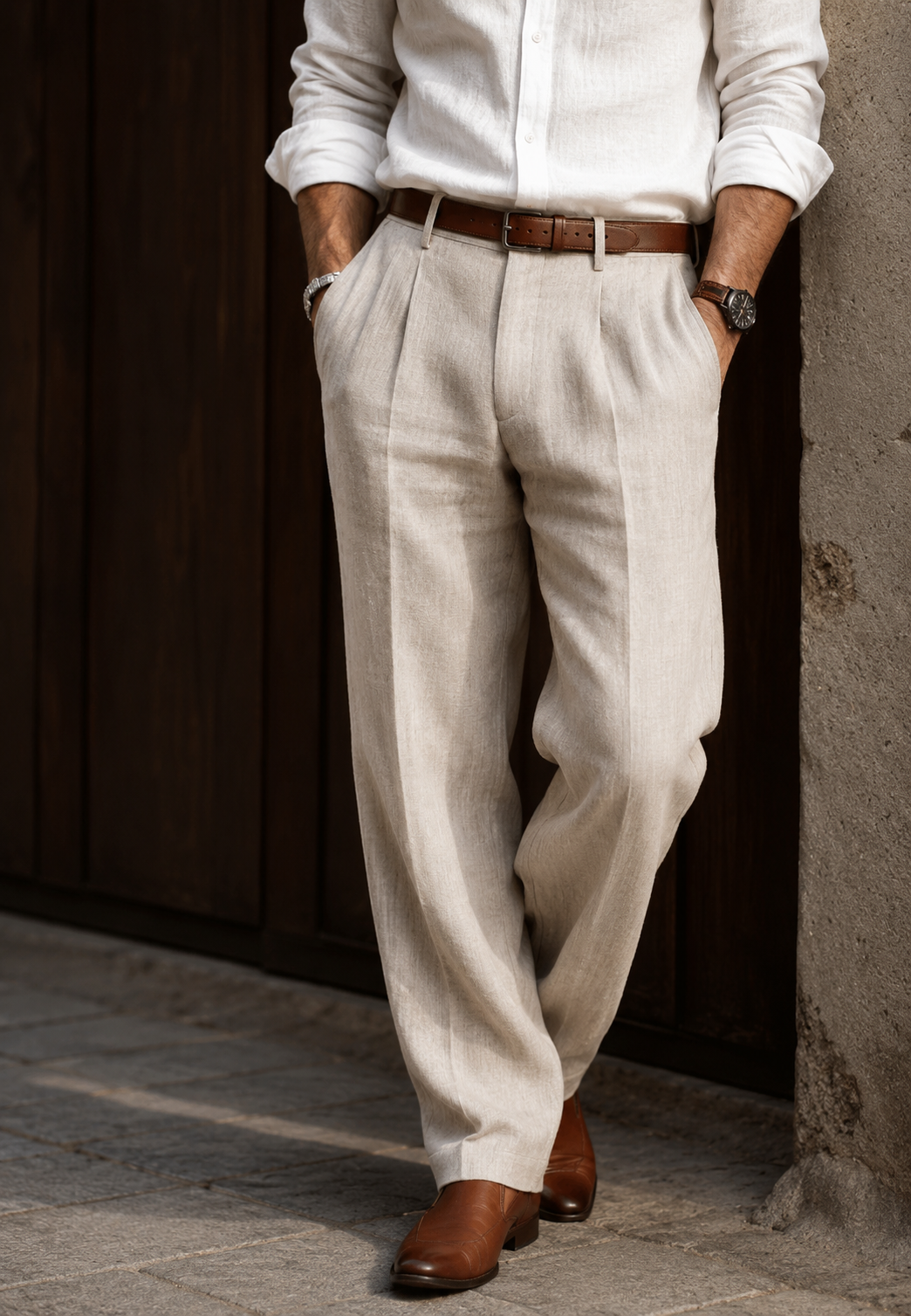 Pantalon lin homme coupe droite pinces léger été - Manuel