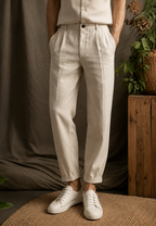 Pantalon lin homme pinces coupe droite passants poches - René