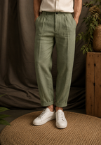 Pantalon lin homme pinces coupe droite passants poches - René