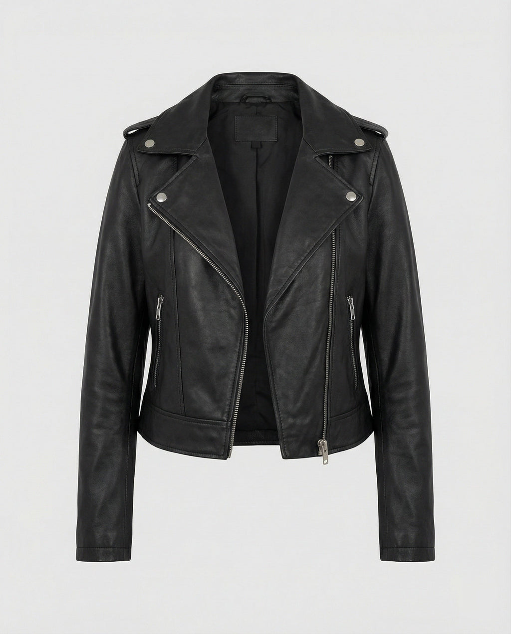 Veste en cuir motard pour femme, coupe moderne et ajustée, coutures renforcées - Riva