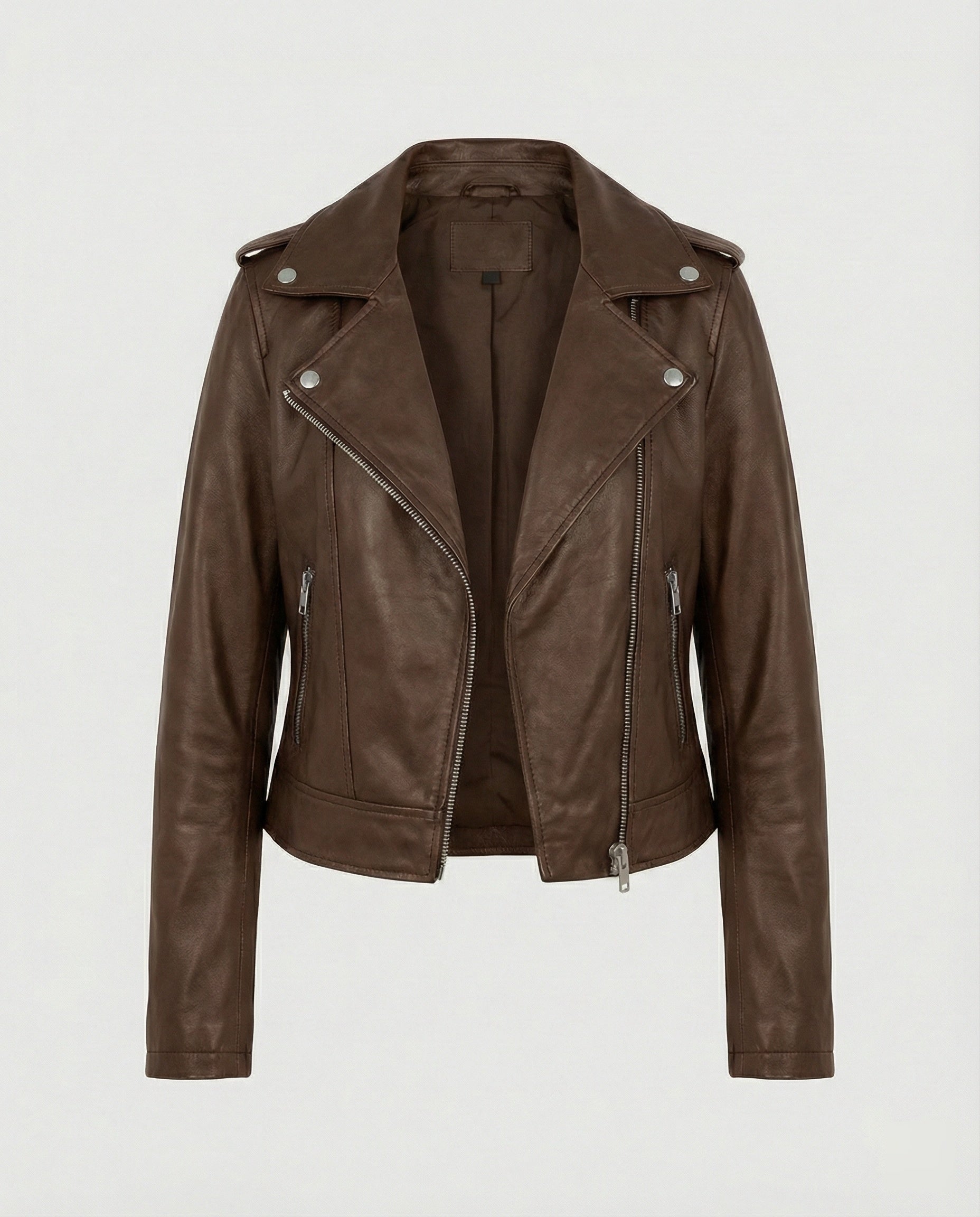 Veste en cuir motard pour femme, coupe moderne et ajustée, coutures renforcées - Riva