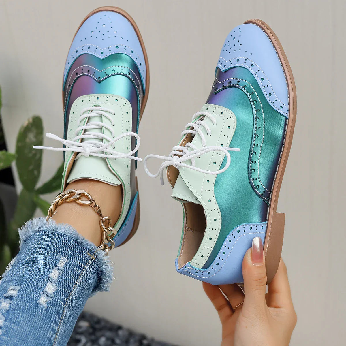 Chaussures oxford femme multicolores tons métalliques finition brillante - Aurora