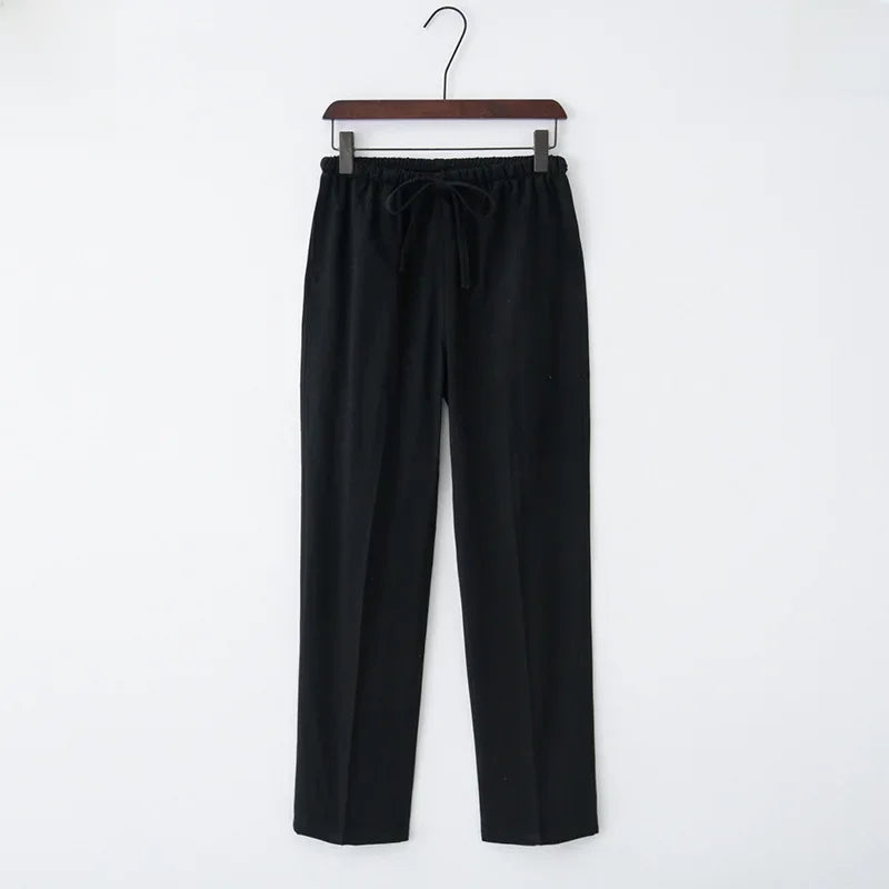 Pantalon large en lin à taille élastique et cordon de serrage femmes - Nerea