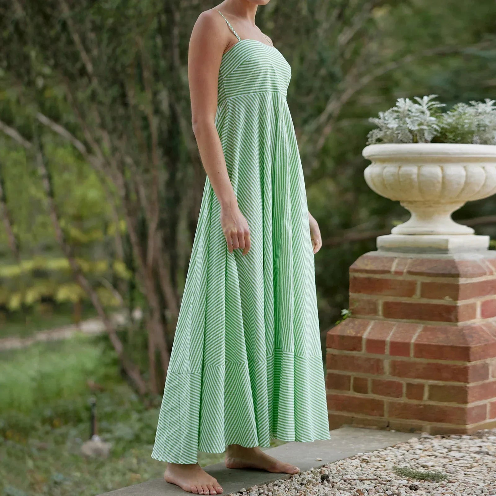 Robe longue rayée à fines bretelles pour femme - Alvera