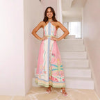 Robe longue imprimée dos nu encolure licou - Valentina
