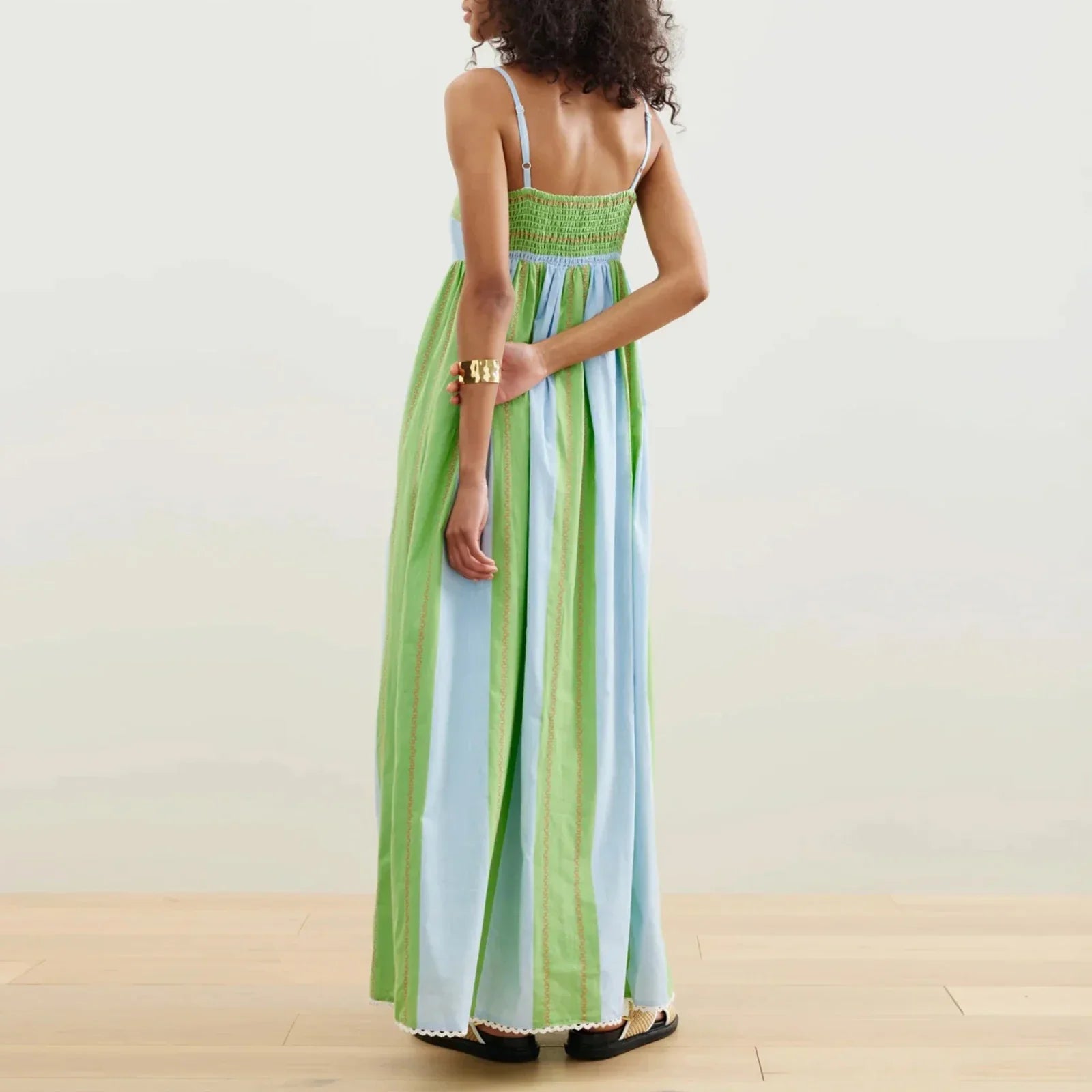 Robe longue rayée à fines bretelles avec poches pour femme - Liora
