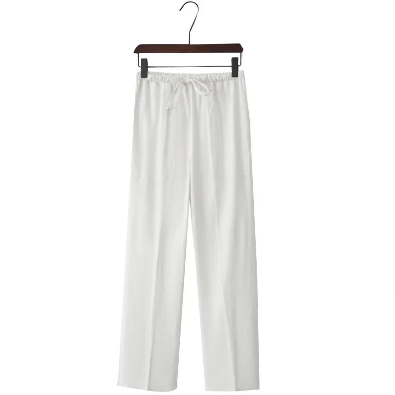 Pantalon large en lin à taille élastique et cordon de serrage femmes - Nerea