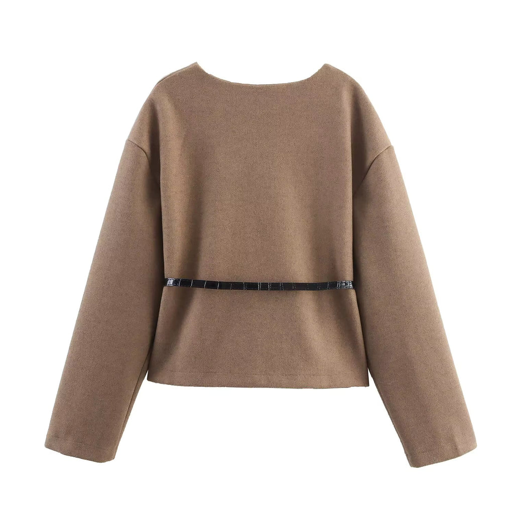 Veste courte femme ceinture décolleté V taille marquée - Irina