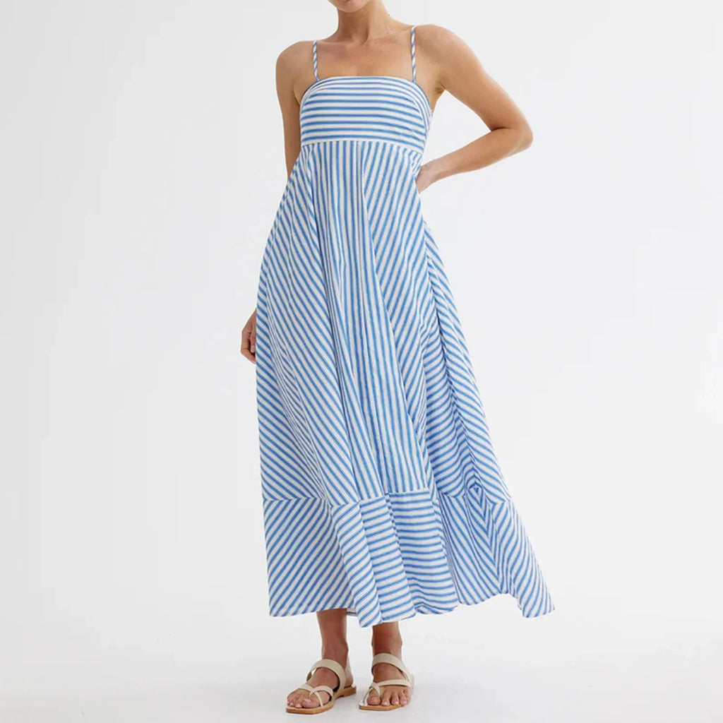Robe longue rayée à fines bretelles pour femme - Alvera
