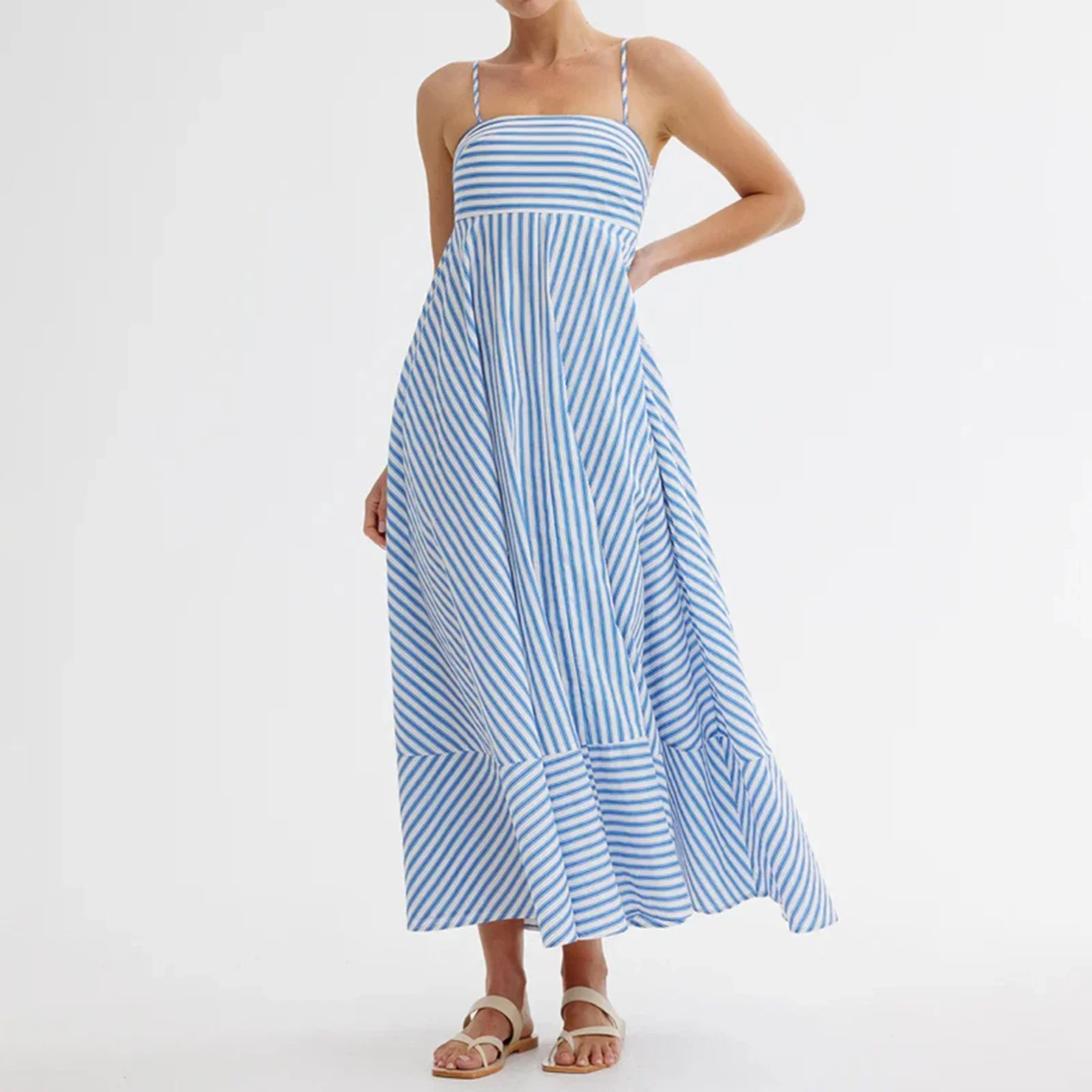 Robe longue rayée à fines bretelles pour femme - Alvera