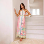 Robe longue imprimée dos nu encolure licou - Valentina