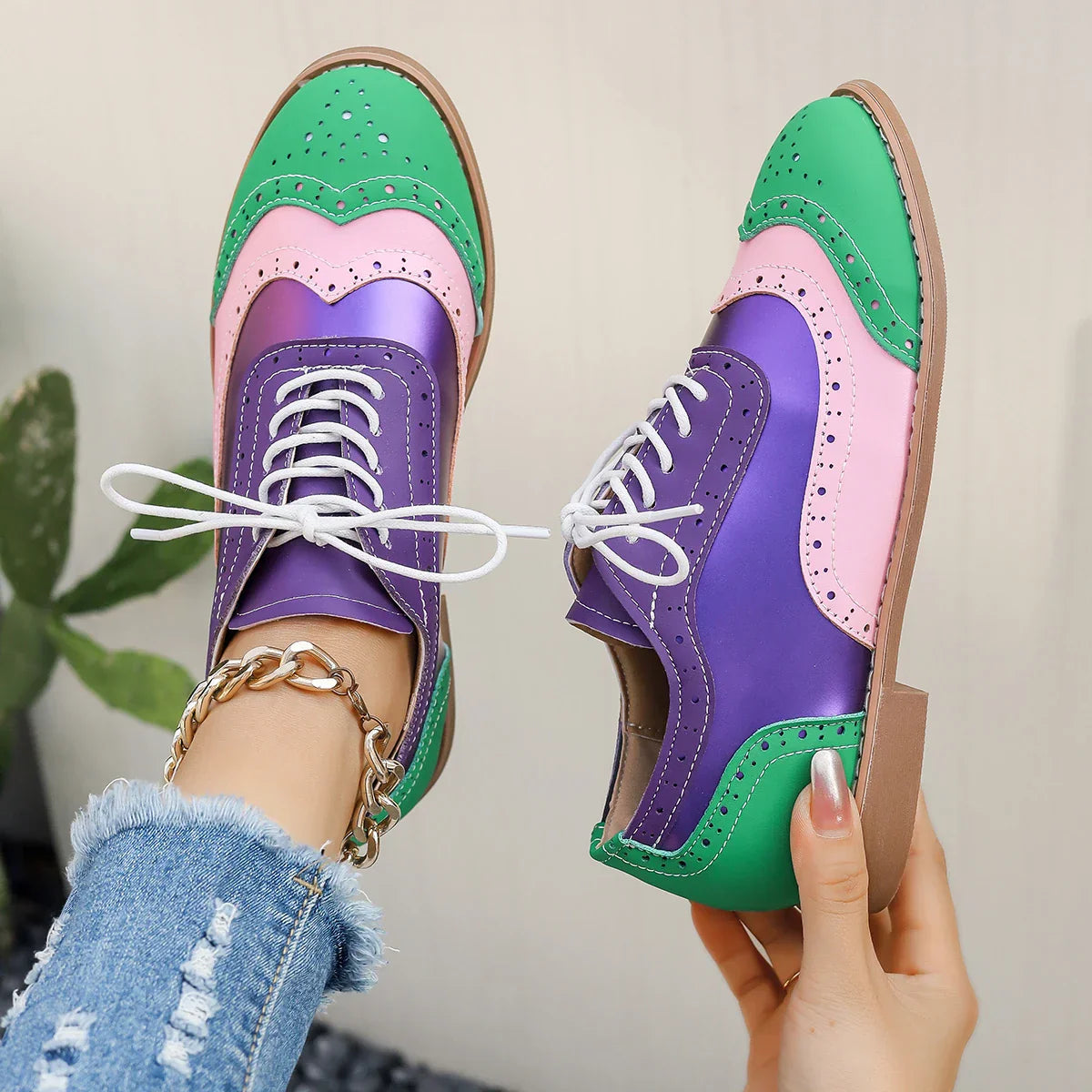Chaussures oxford femme multicolores tons métalliques finition brillante - Aurora