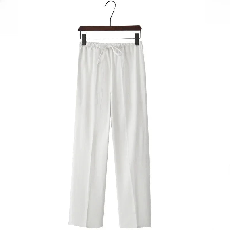 Pantalon large en lin à taille élastique et cordon de serrage femmes - Nerea