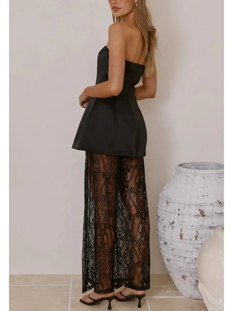 Set femme à top à bretelles et pantalon en dentelle - Selira