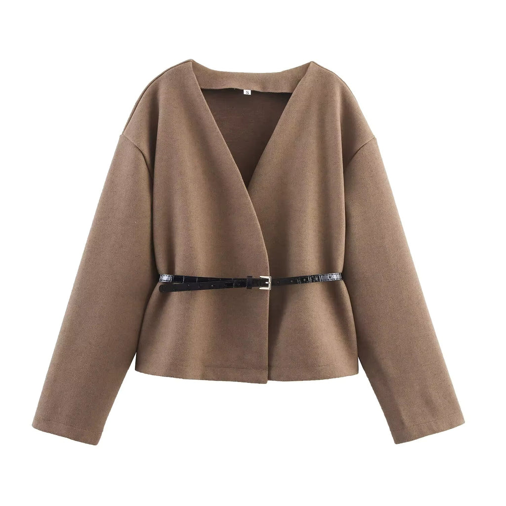 Veste courte femme ceinture décolleté V taille marquée - Irina